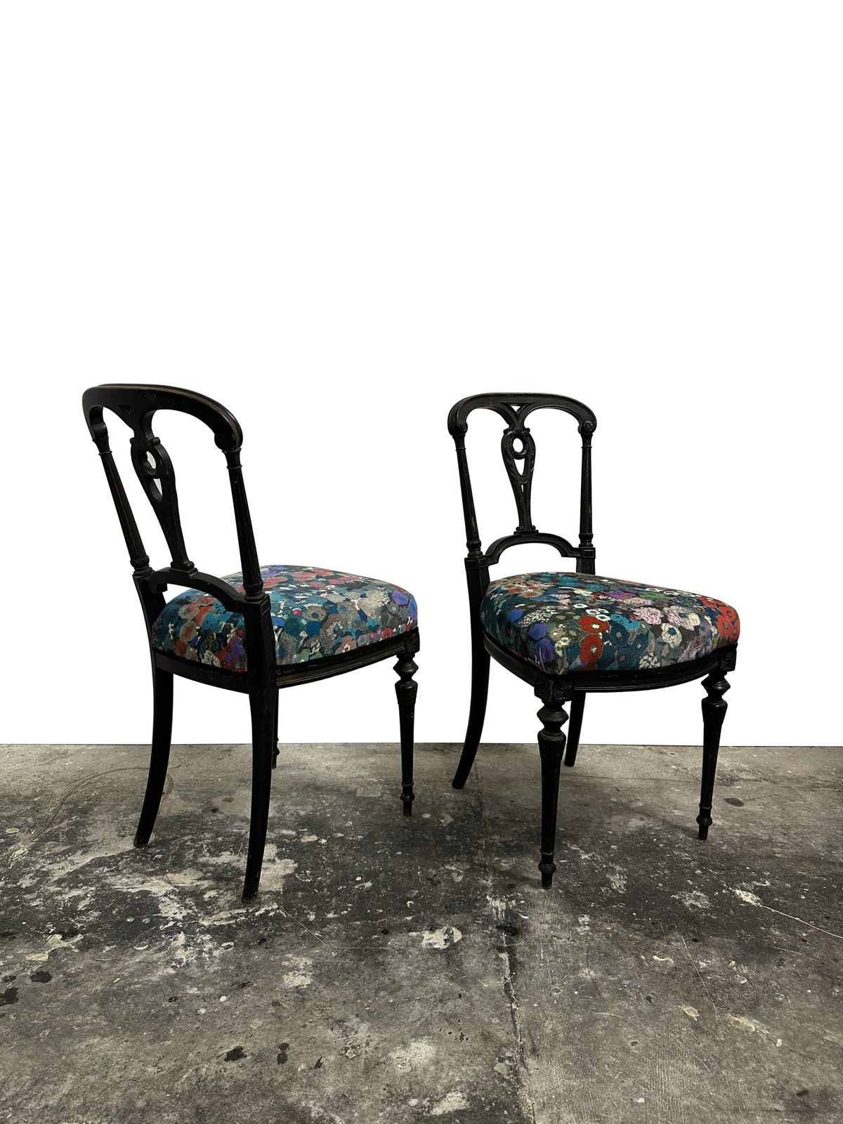Pair Two Antique Aesthetic Movement Ebonised Hall Side Bedroom Chair In Velvet Fabric By House Of Hackney photo for sale