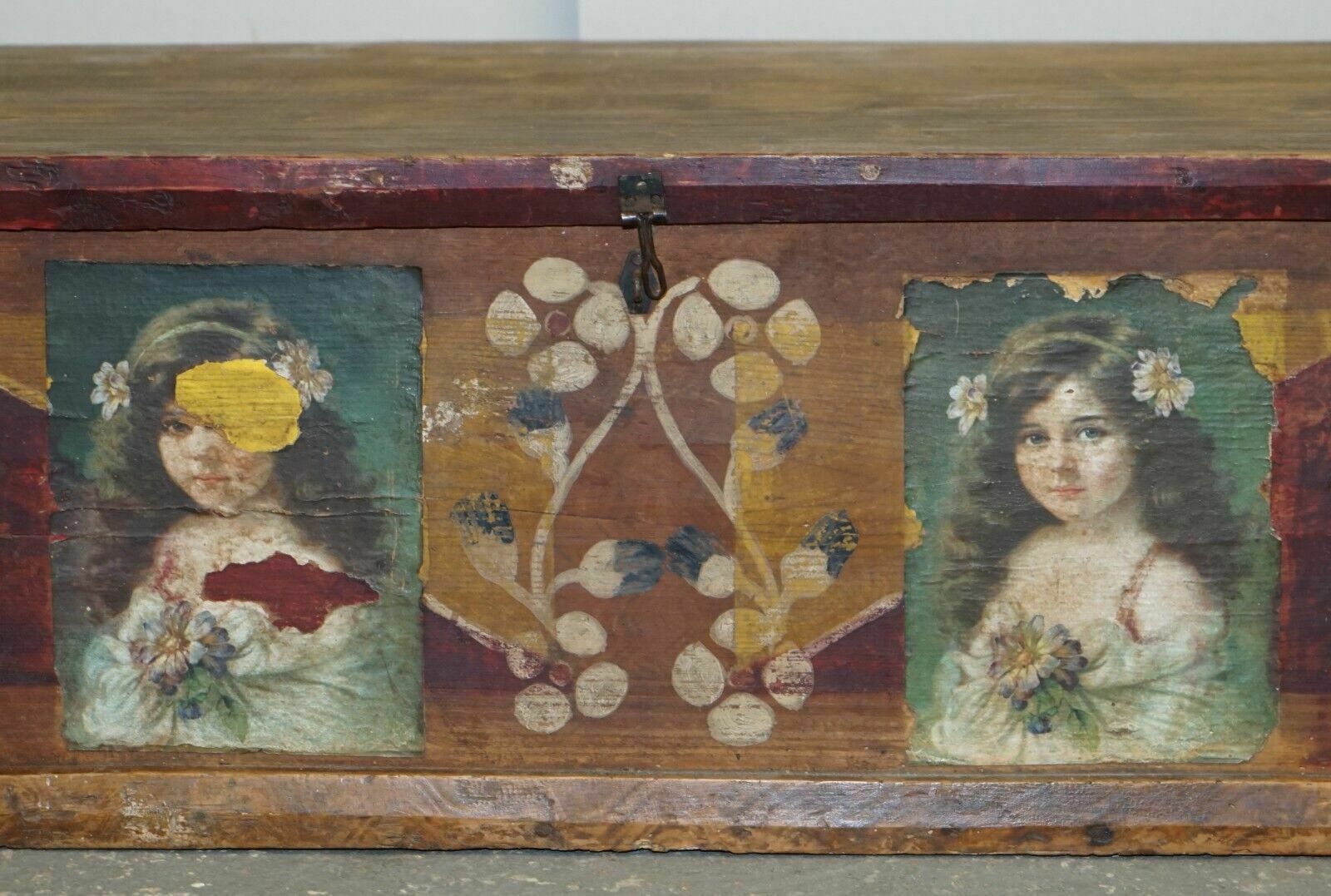 Circa 1900 Original Paint Romanian Blanket Chest Coffer Trunk Children Pictures photo Furniture