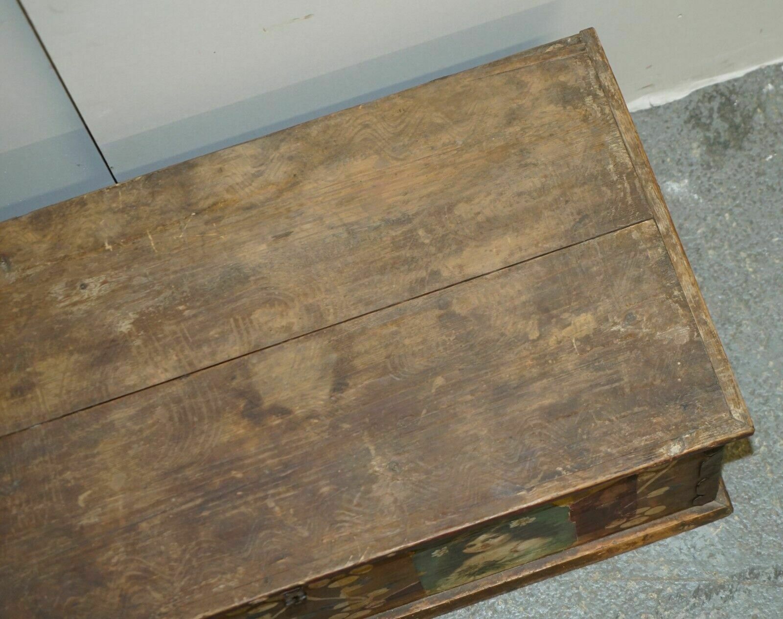Circa 1900 Original Paint Romanian Blanket Chest Coffer Trunk Children Pictures photo vintage