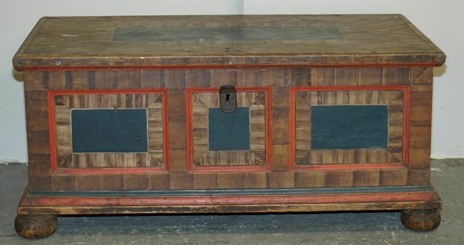 Cir 1800 Extra Large Antique Original Paint European Blanket Chest Coffer Trunk photo furniture