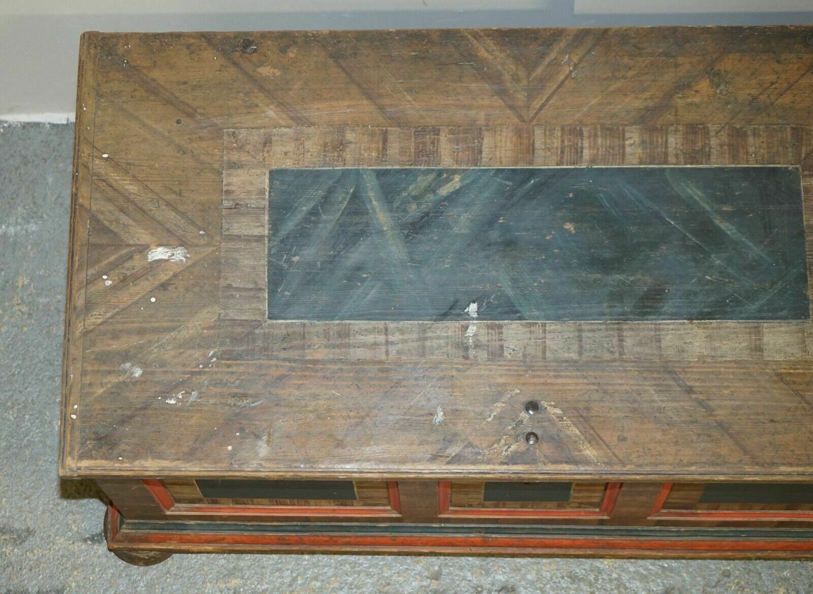 Cir 1800 Extra Large Antique Original Paint European Blanket Chest Coffer Trunk photo vinterior