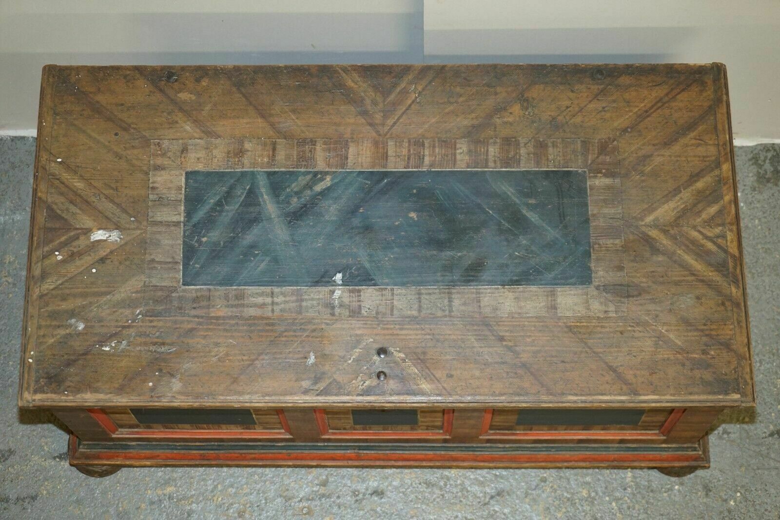 Cir 1800 Extra Large Antique Original Paint European Blanket Chest Coffer Trunk photo buy