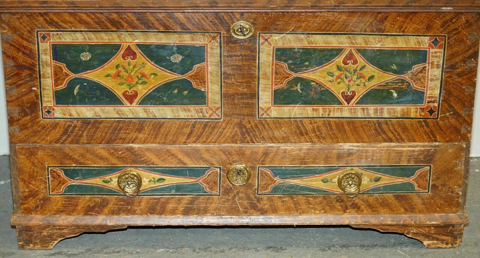 1875 Large Antique Original Paint Romanian Blanket Chest Coffer Trunk Drawer photo Furniture