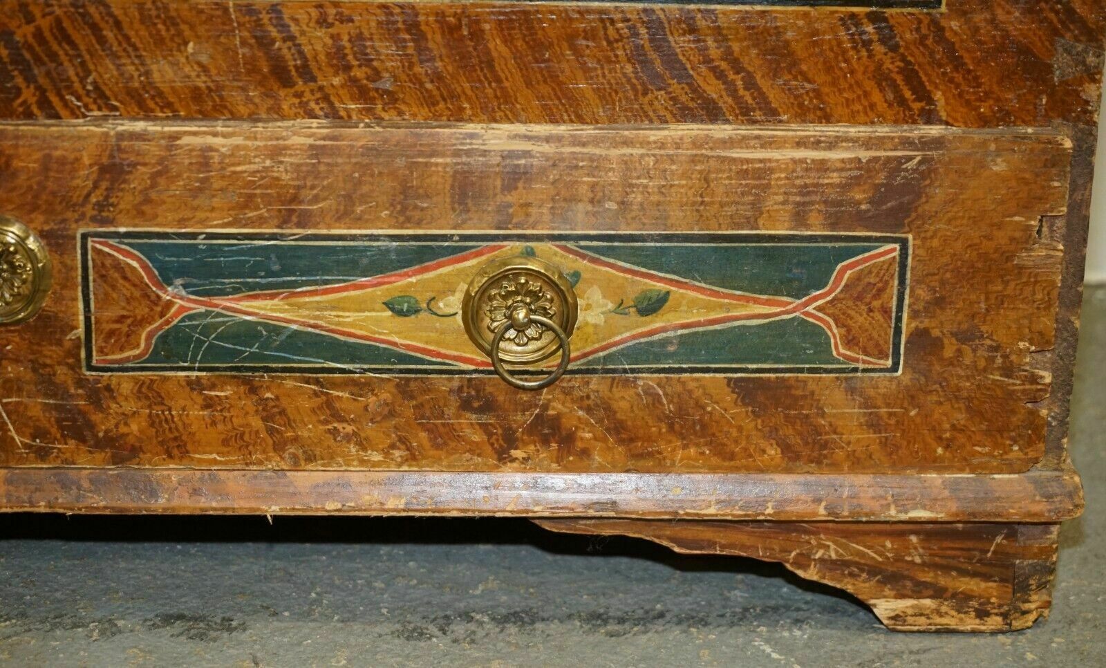 1875 Large Antique Original Paint Romanian Blanket Chest Coffer Trunk Drawer photo buy