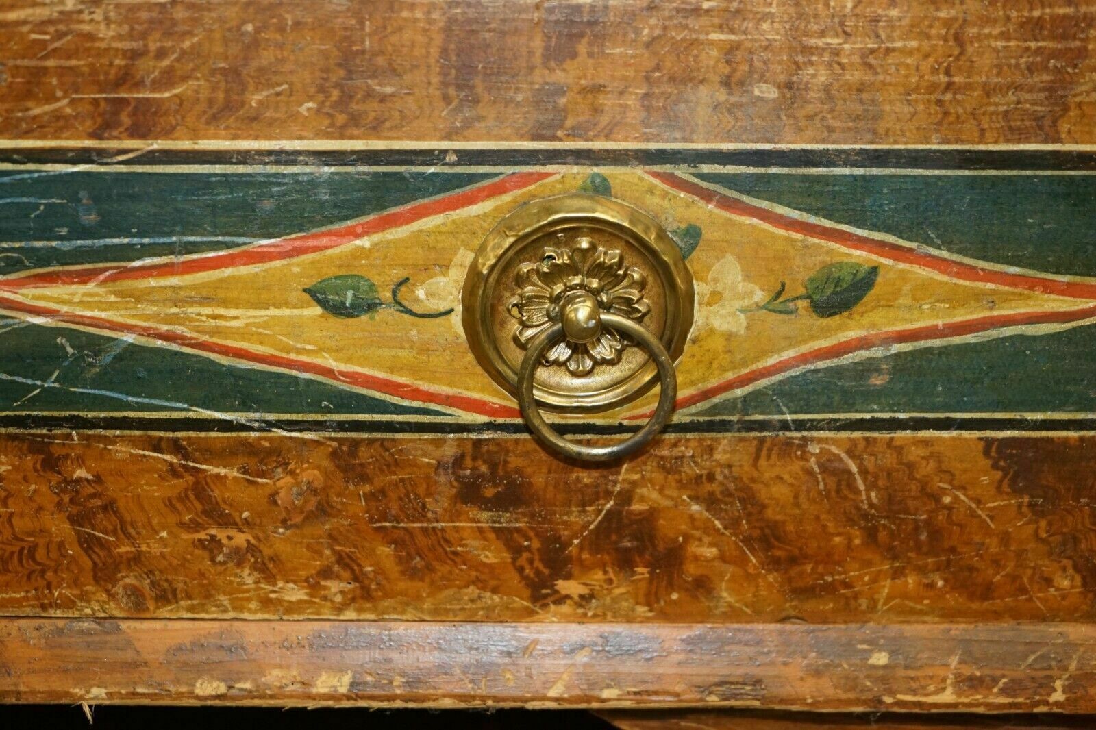 1875 Large Antique Original Paint Romanian Blanket Chest Coffer Trunk Drawer photo vintage