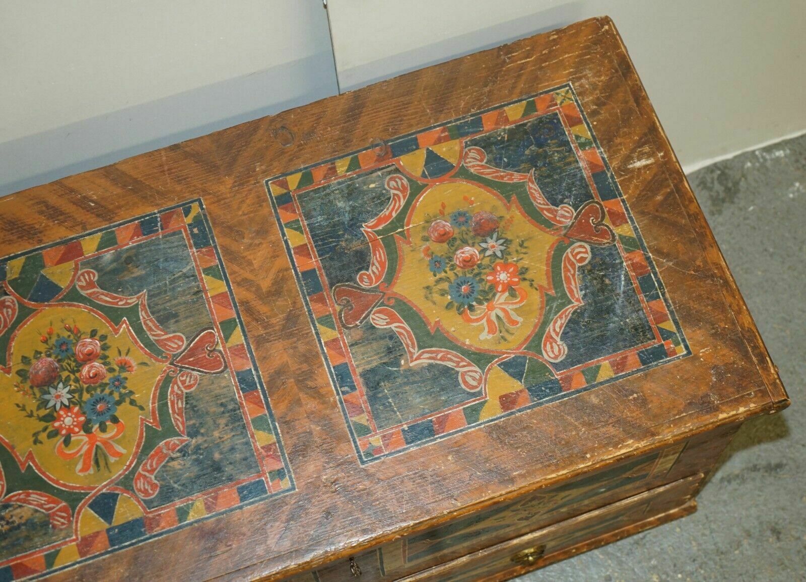 2750.0 1875 Large Antique Original Paint Romanian Blanket Chest Coffer Trunk Drawer photo