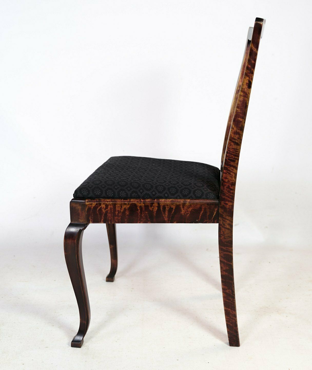 Dining Room Chairs In Mahogany With Black Patterned Fabric From 1920s. photo 1325.0