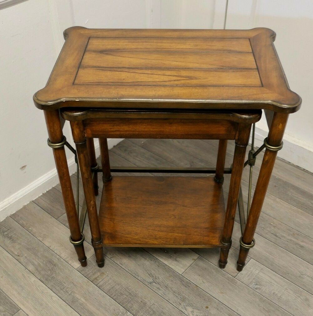 Nest Of 2 Regency Style Walnut And Brass Occasional Tables photo furniture