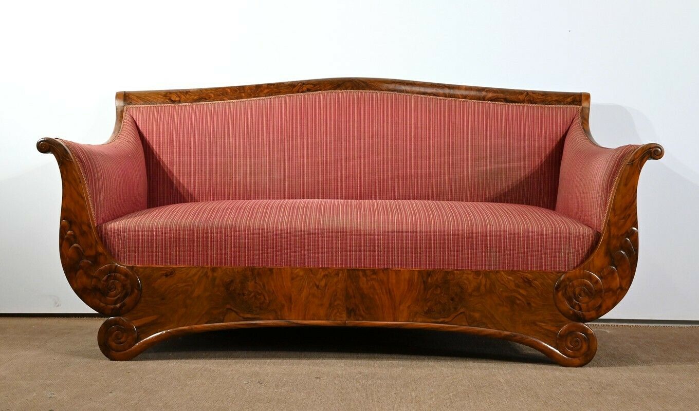 3 Seater Sofa In Burl Walnut, Restoration Style   1st Part Of The 19th Century photo buy