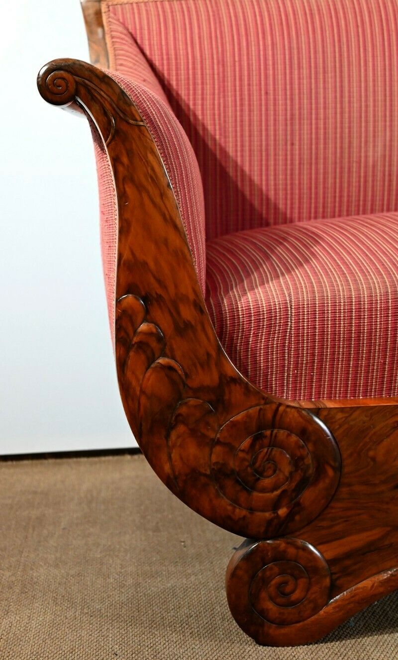 Furniture 3 Seater Sofa In Burl Walnut, Restoration Style   1st Part Of The 19th Century photo