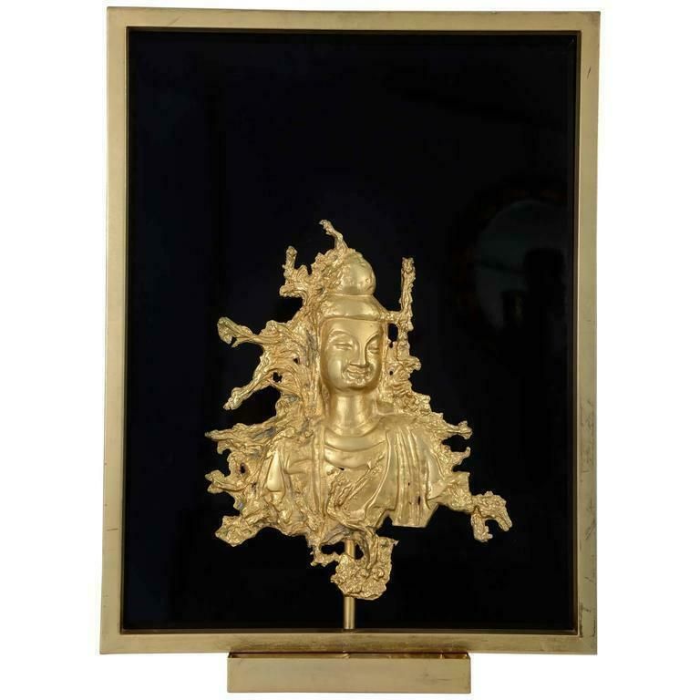 Rare Sconce With A Buddha Bronze Figure, Maison Guerin, Paris, Circa 1970