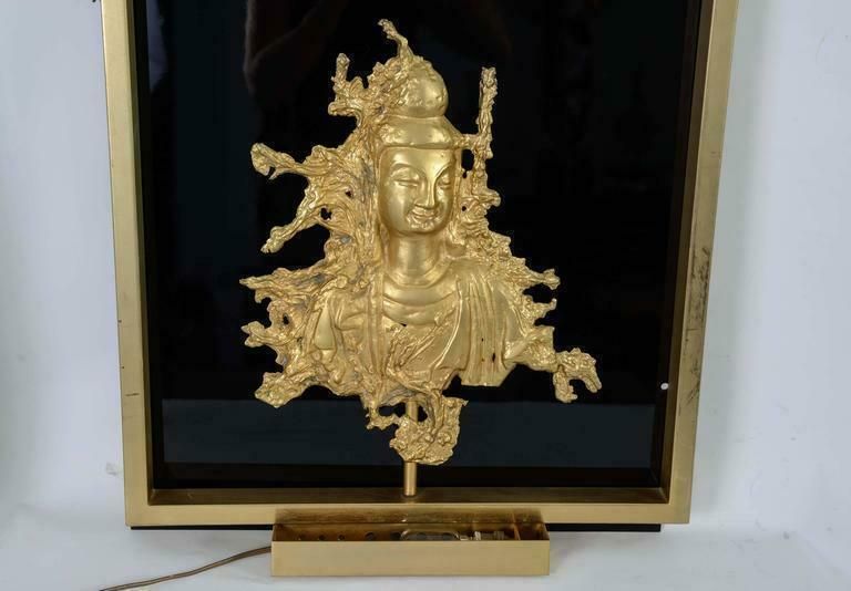 Rare Sconce With A Buddha Bronze Figure, Maison Guerin, Paris, Circa 1970 photo for sale