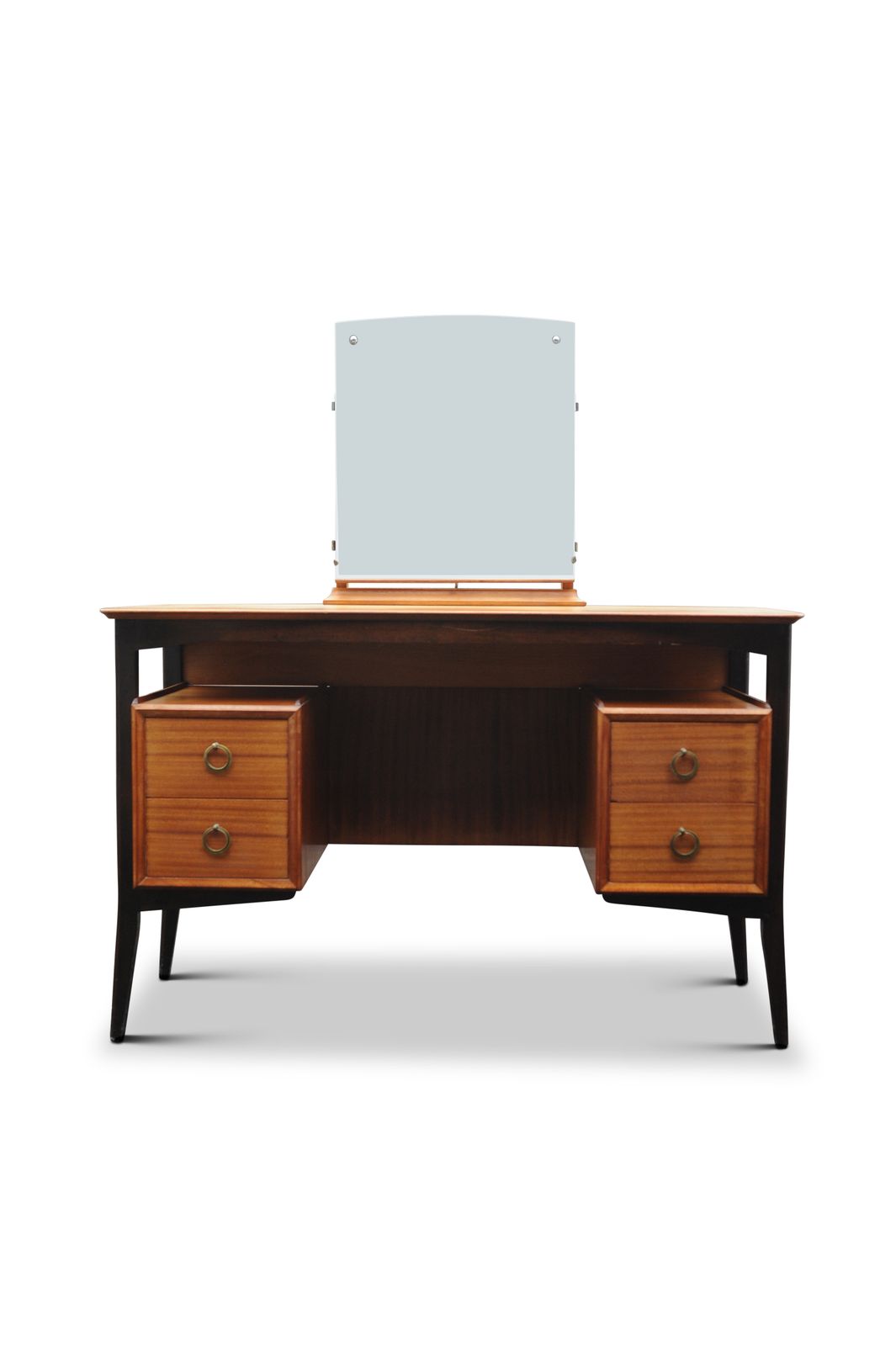 Rare Beresford & Hicks Tola Wood Four Drawer Kneehole Dressing Table With Ebonised Legs Made In Curtain Road Hoxton 1950's Ol photo Furniture