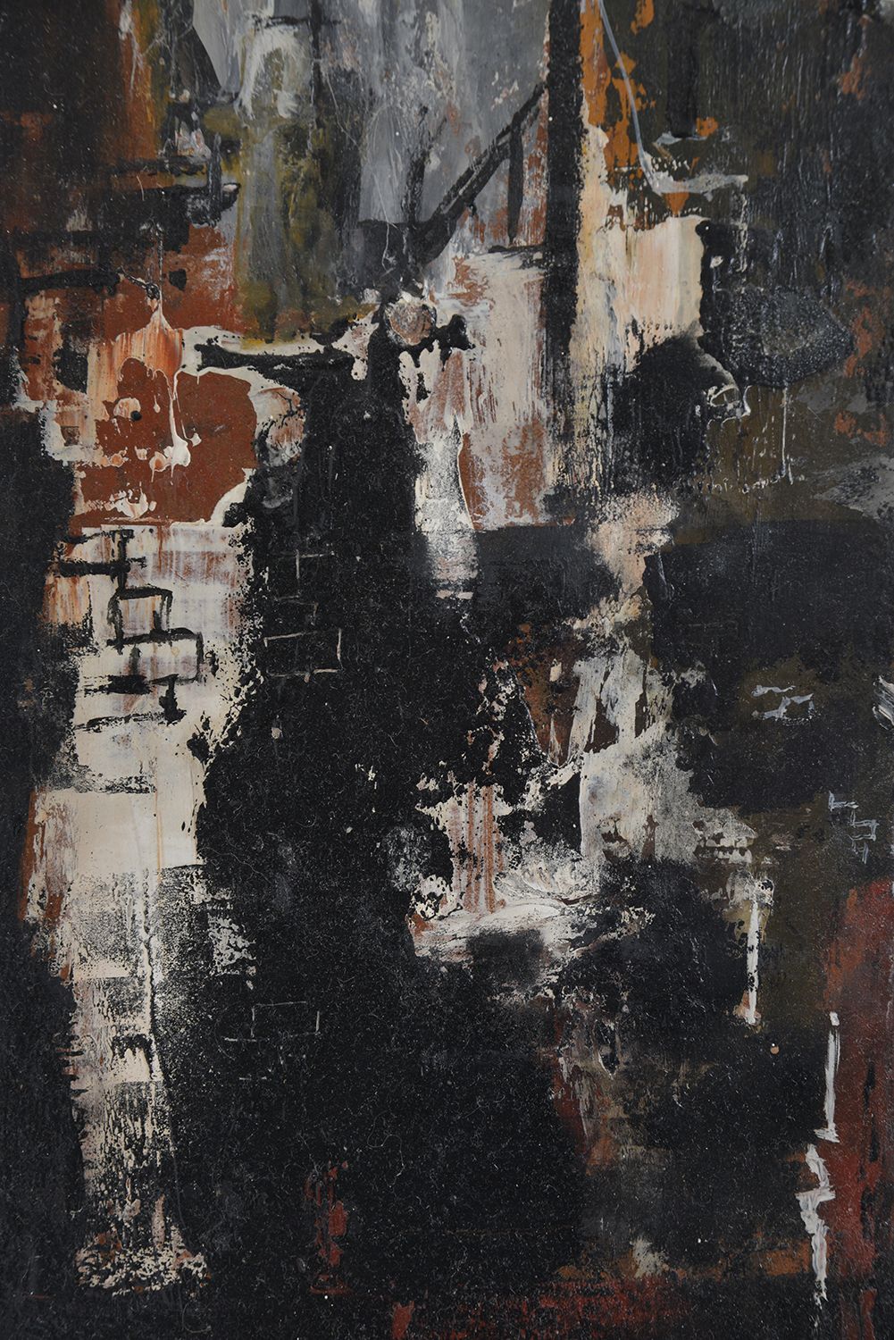 photo for sale Abstract Mid Century Oil Painting On Board Industrial Scene By F. David Taggart, Signed