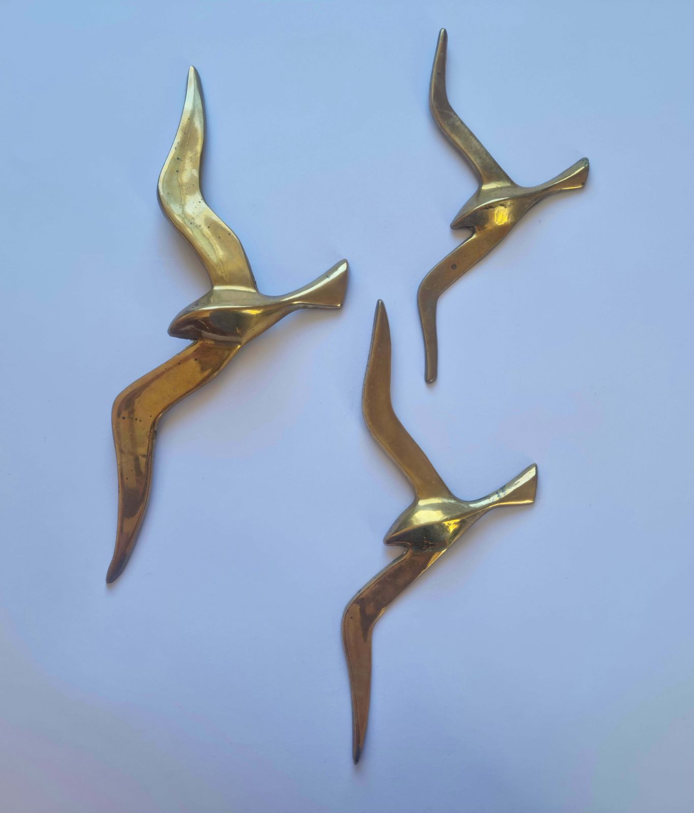 Set Of Three Wall Brass Decor Sculptures Of Seagulls, Austria, 1960s photo vinterior