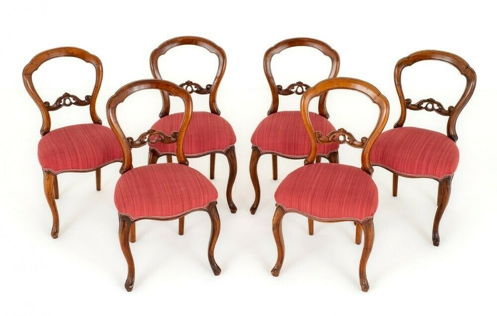 Set Victorian Dining Chairs Walnut Balloon Back