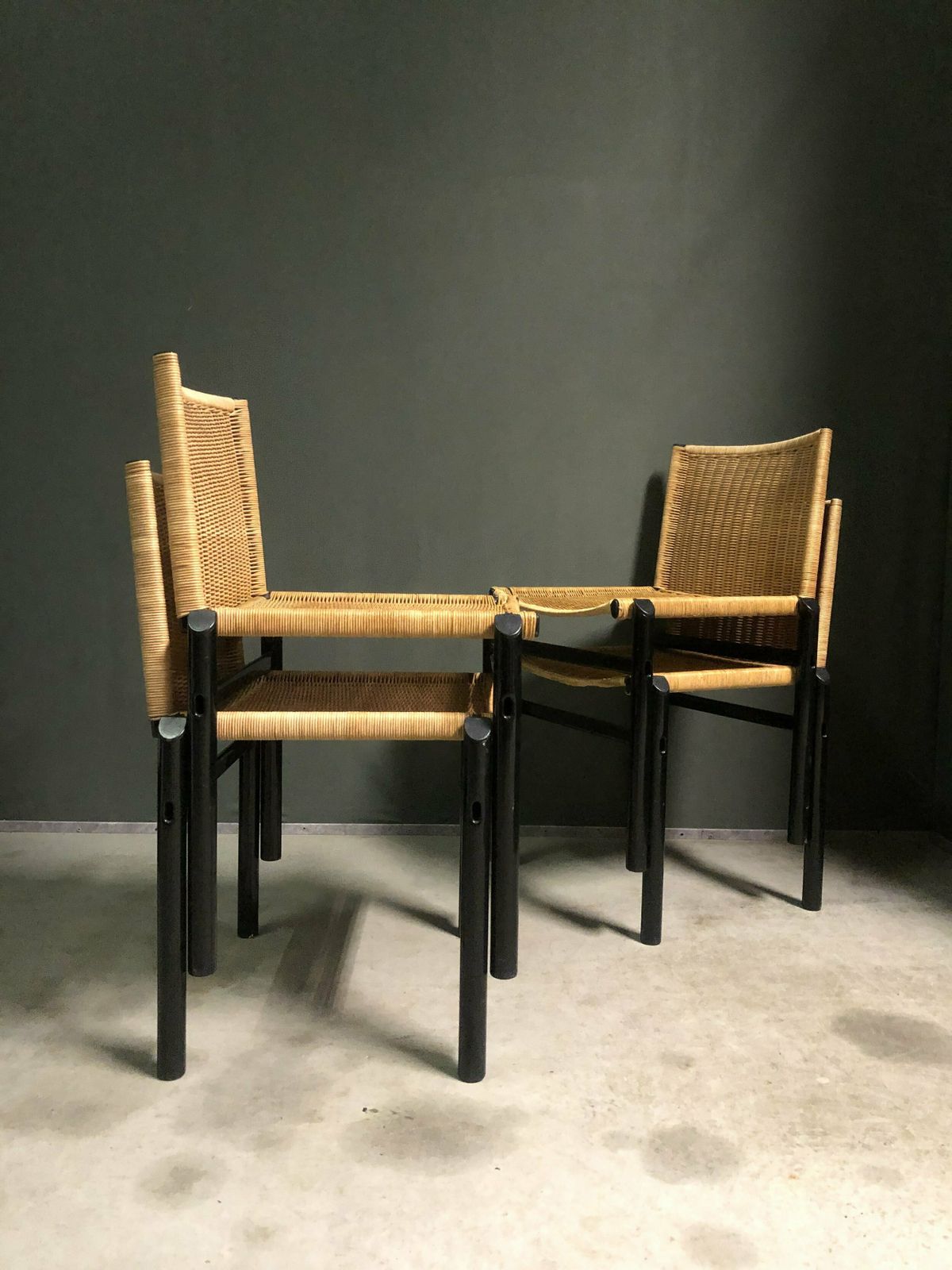 4 X Afra & Tobia Scarpa, Mastro Chairs For Molteni 1980. photo vintage