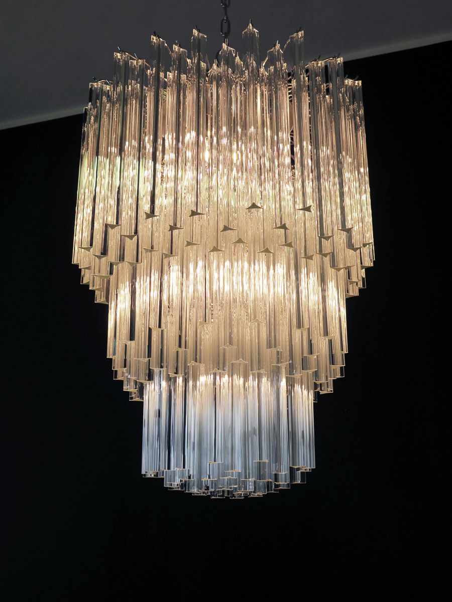 Huge Murano Chandelier Trasparent Triedri – 187 Prism   Mariangela Model