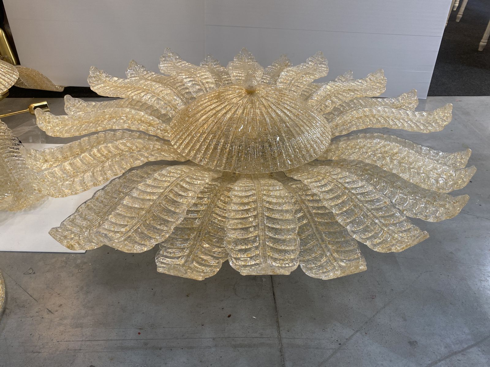 Impressive And Shenographic Venetian Flush Mounth Made In Gold Graniglia Murano Glass photo furniture