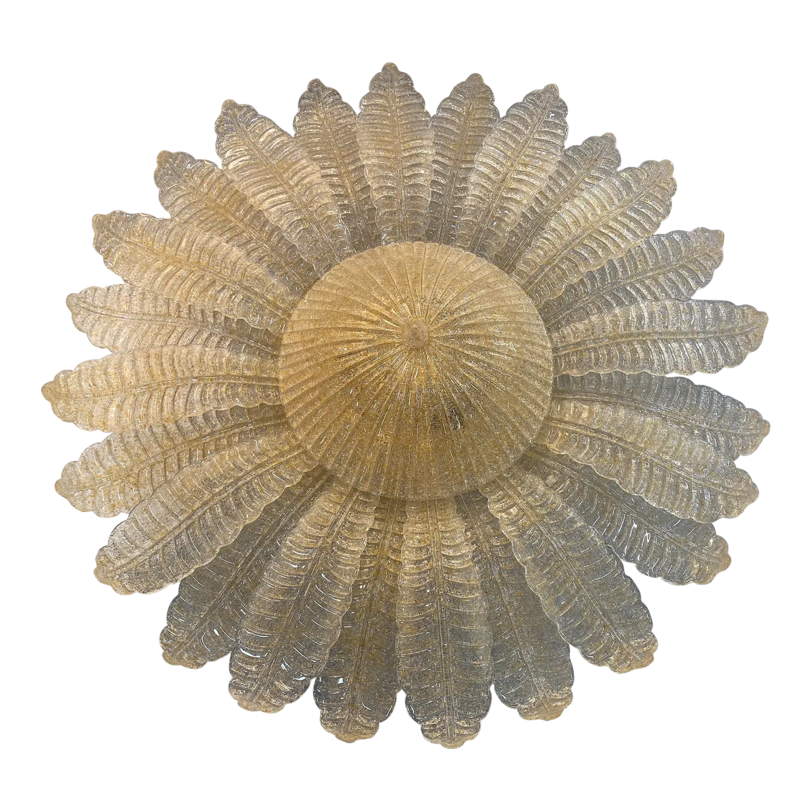 Impressive And Shenographic Venetian Flush Mounth Made In Gold Graniglia Murano Glass