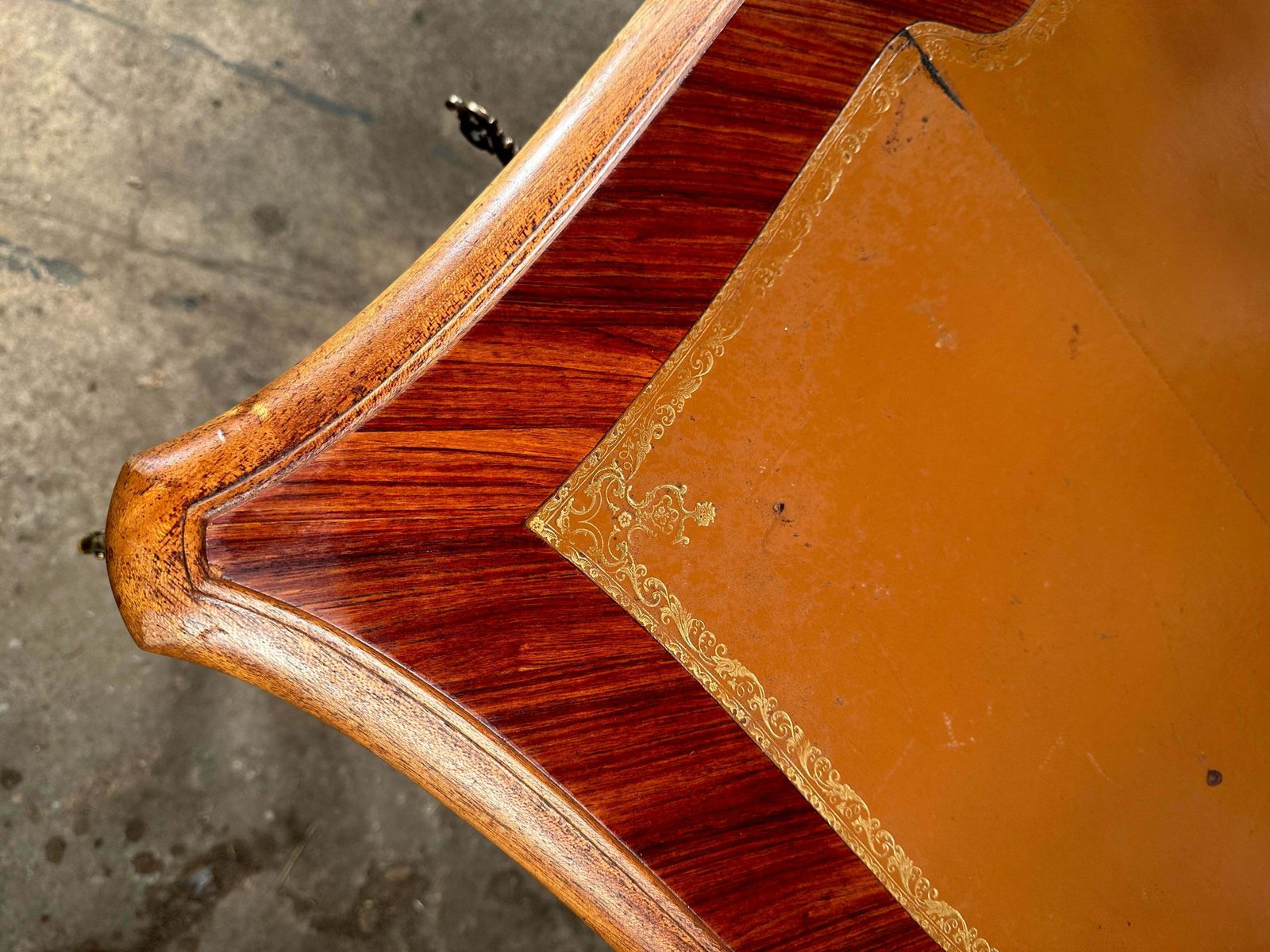 A Beautiful Antique Rosewood Louis Philippe XV French Writing Desk With Tooled Leather Insert Ormolu Mounts On Swept Legs photo for sale