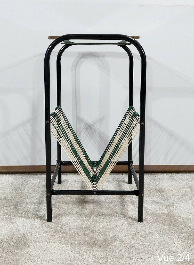 Vintage Side Table With Scoubidou Magazine Rack – 1950s photo buy