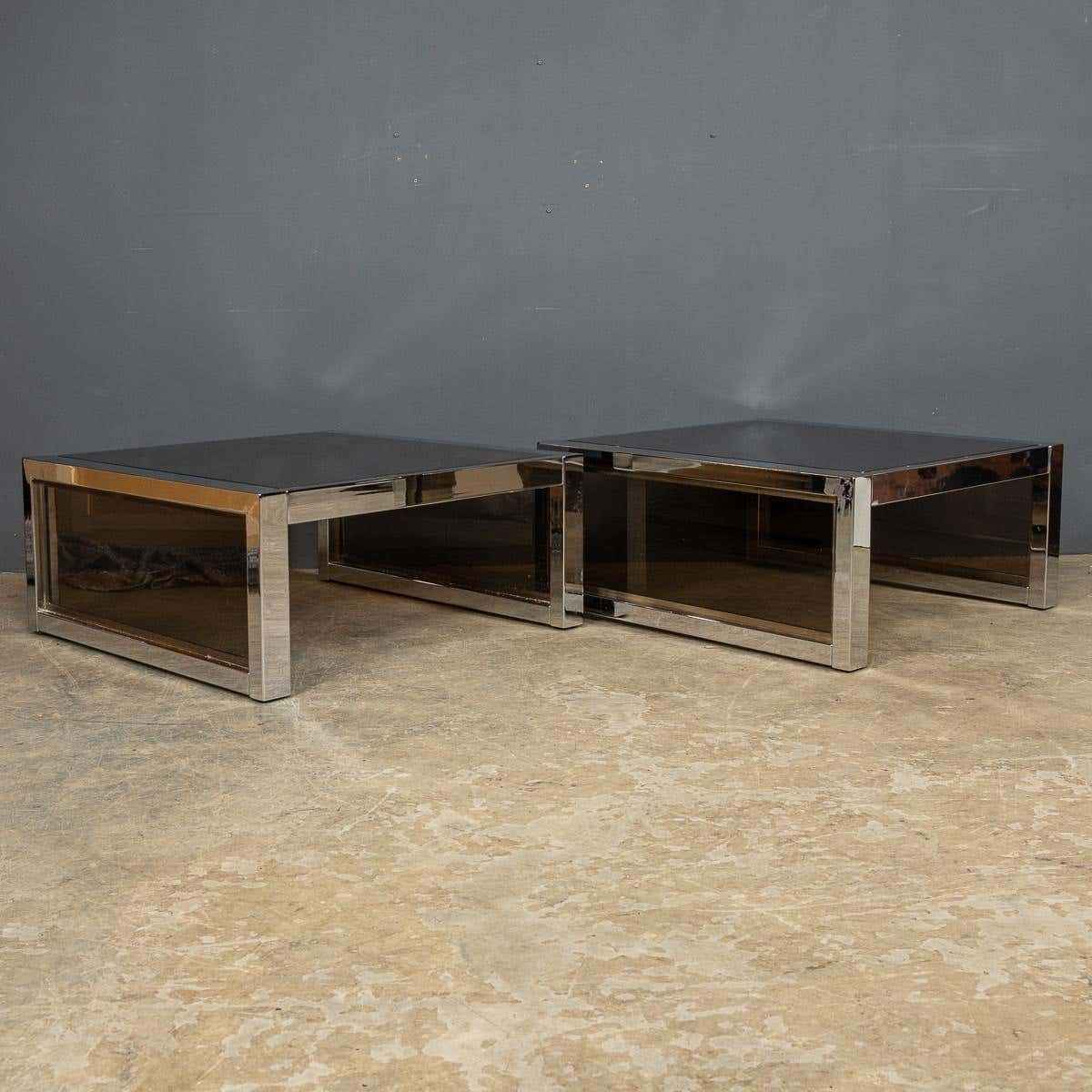 20th Century Pair Of Chrome & Glass Side Tables, C.1970 photo for sale