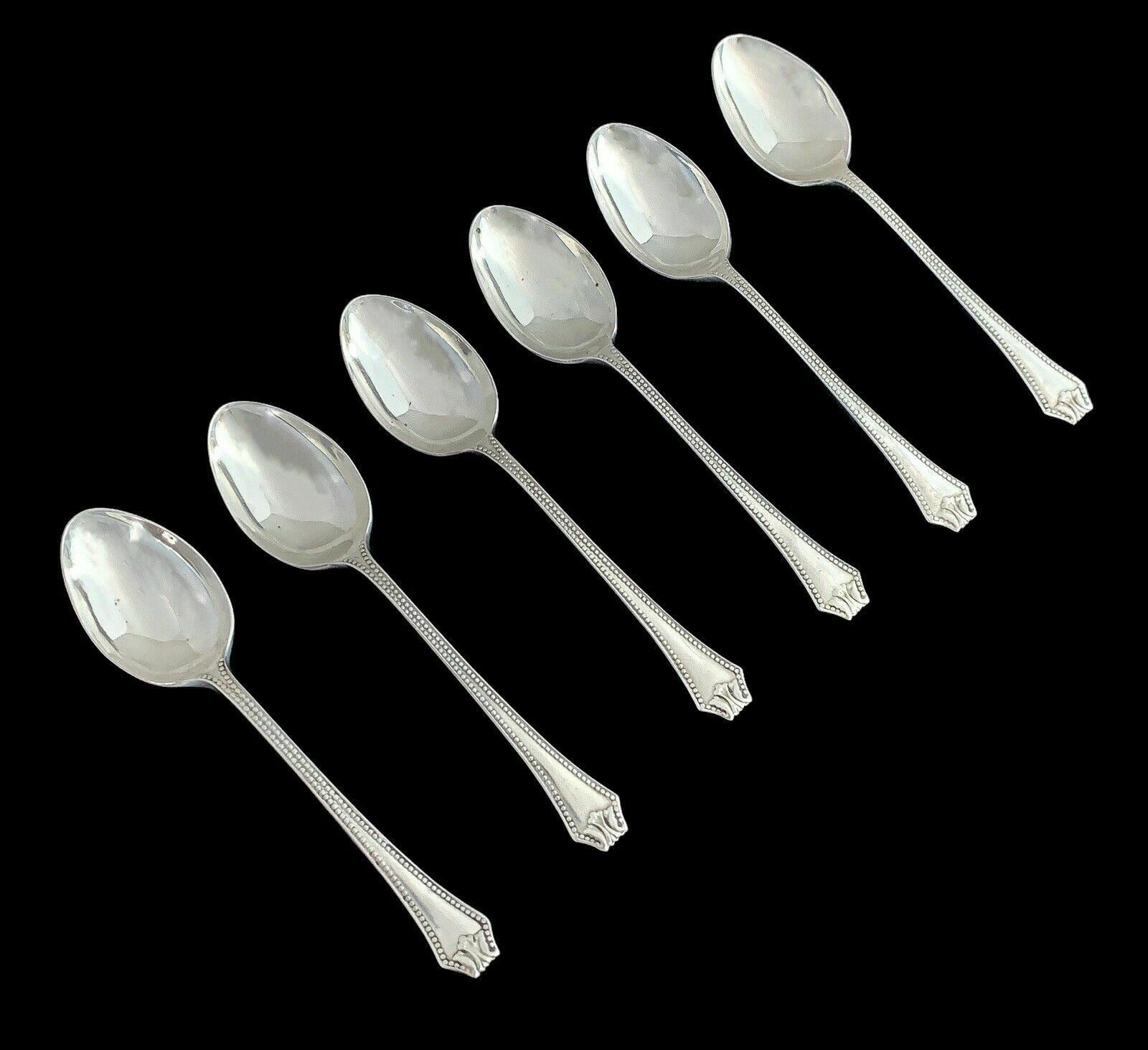 Antique Boxed Art Deco Sterling Silver Set Of 6 Large Beaded Teaspoons, Grecian photo furniture