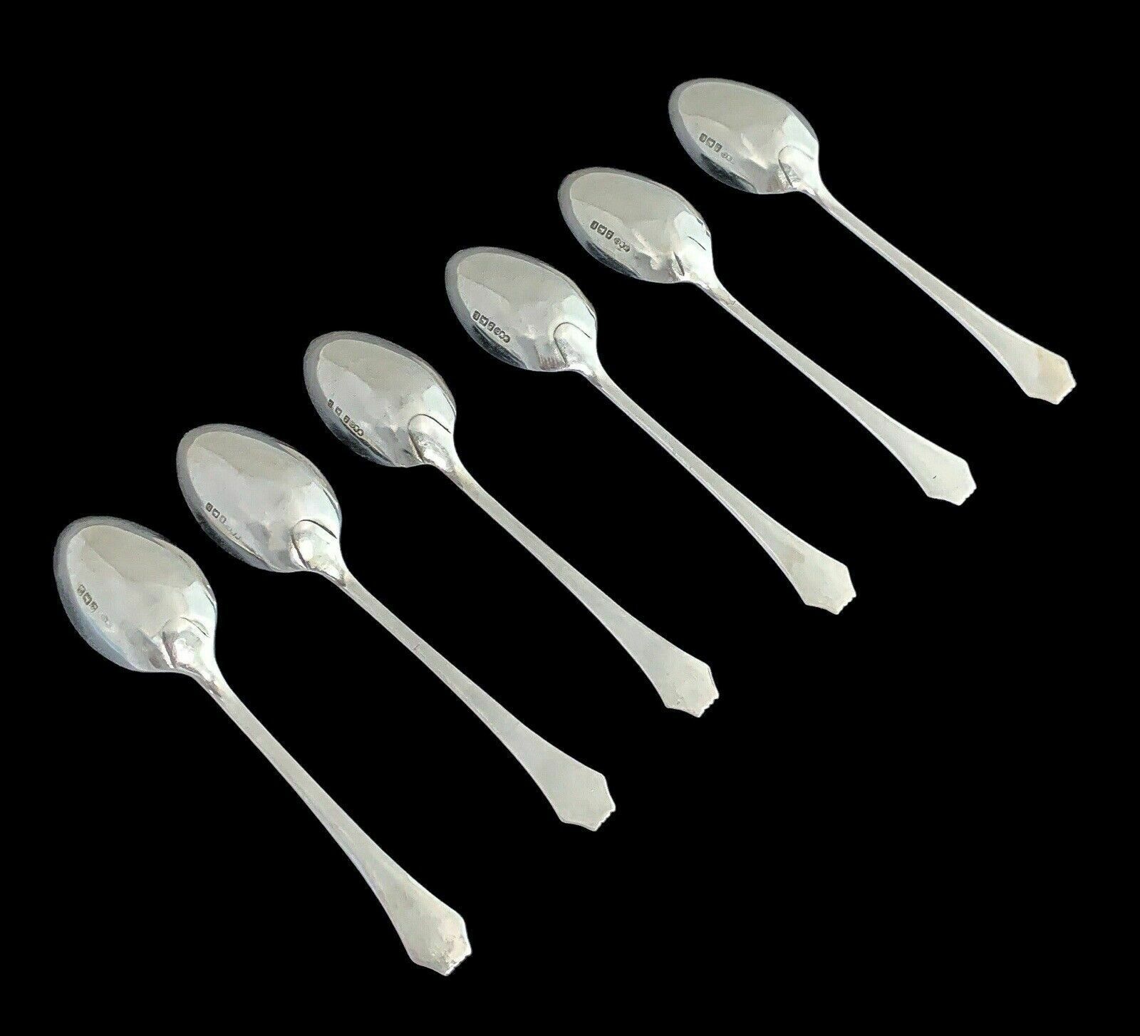 Antique Boxed Art Deco Sterling Silver Set Of 6 Large Beaded Teaspoons, Grecian photo for sale