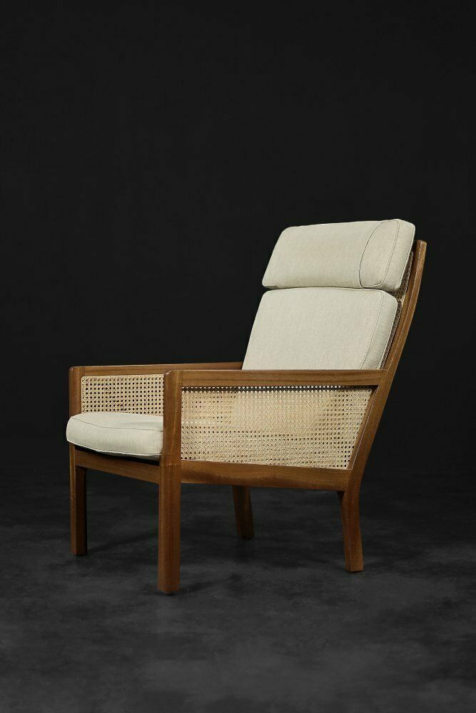 Mid Century Scandinavian Modern Mahogany Armchair With French Wicker By Bernt Petersen Dla Wørts Møbelsnedkeri, 1960s Mid Century Scandinavian Modern photo buy