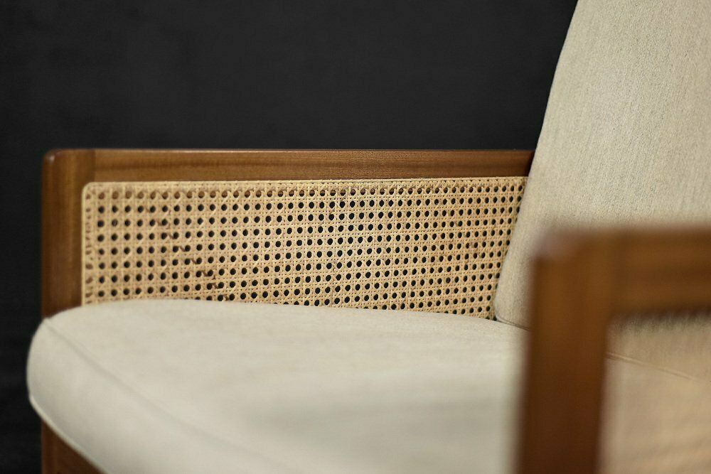3748.0 Mid Century Scandinavian Modern Mahogany Armchair With French Wicker By Bernt Petersen Dla Wørts Møbelsnedkeri, 1960s Mid Century Scandinavian Modern photo