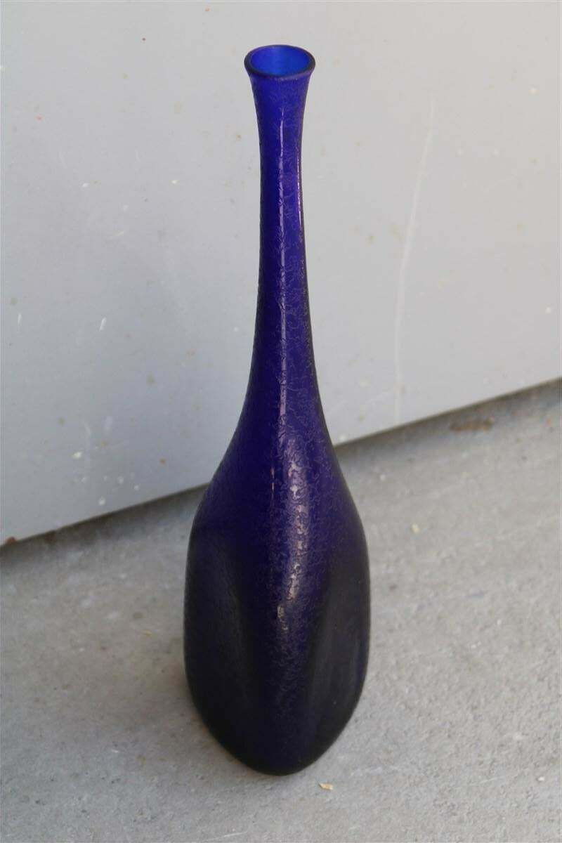 Murano Corroded Glass Bottle Cobalt Blue Mid Century Italian Design Seguso photo furniture