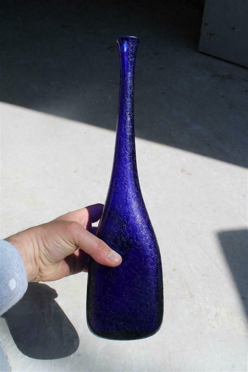 Murano Corroded Glass Bottle Cobalt Blue Mid Century Italian Design Seguso photo buy