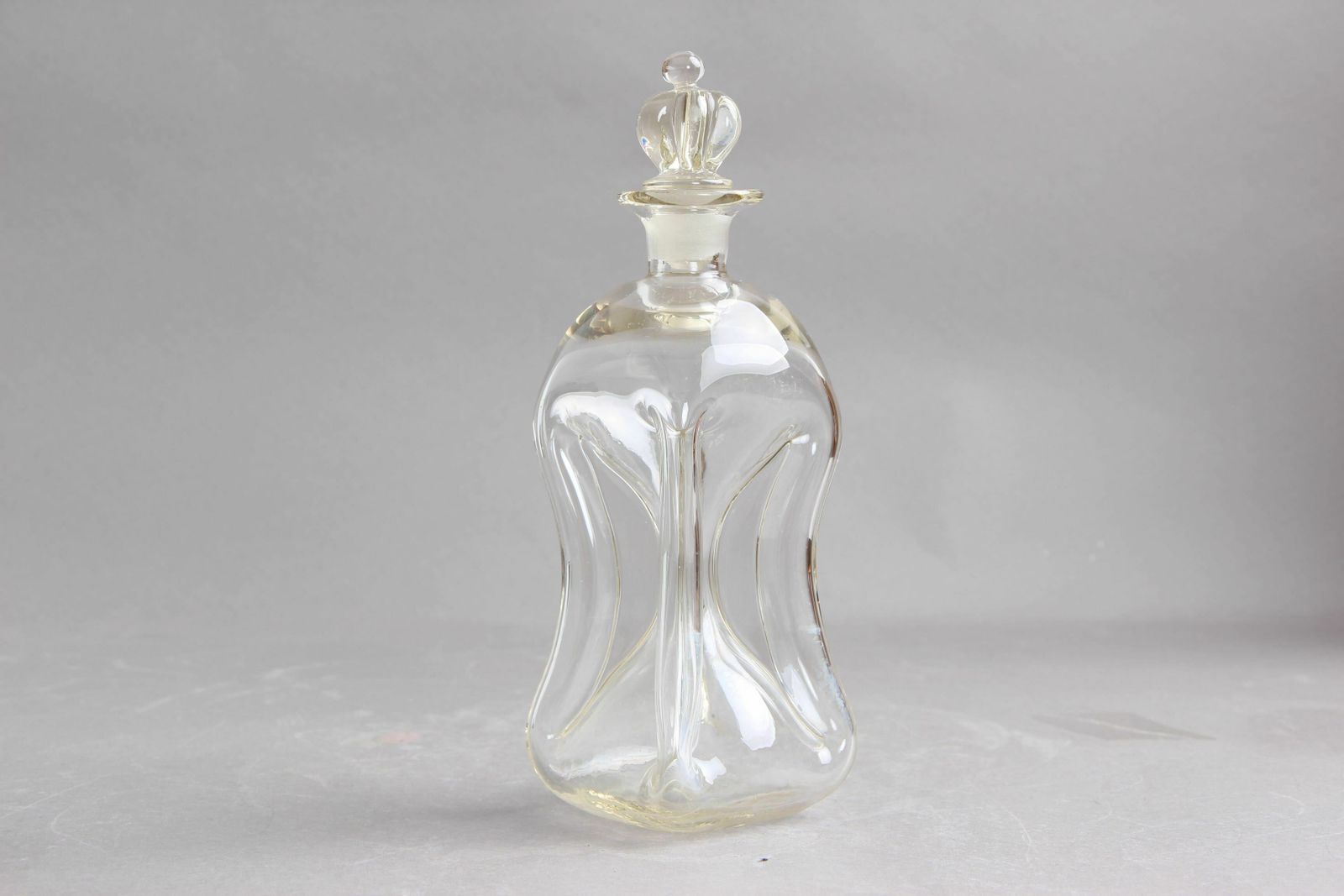 Cluck Bottle With Solid Clear Crown Stopper, Danish Design 1920s