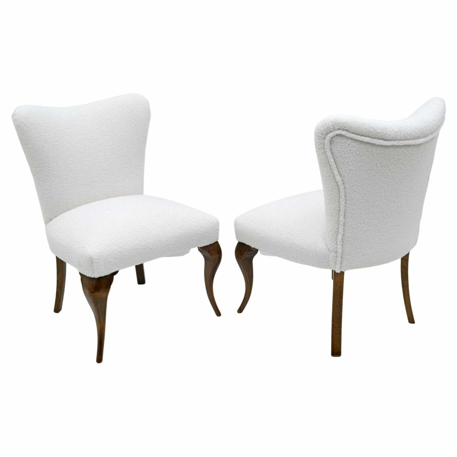 Pair Of Chippendale Style Italian Boucle Small Armchairs, 1940s