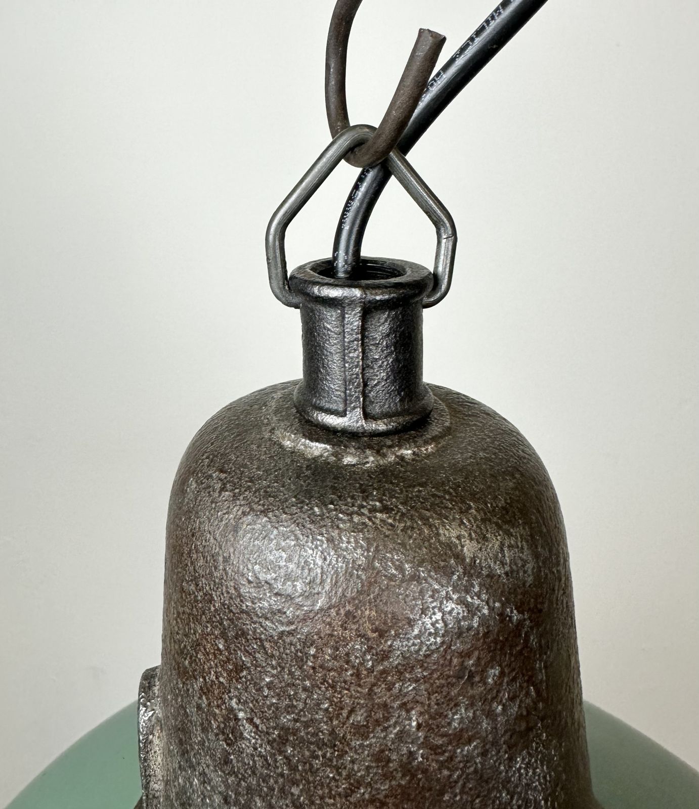 Industrial Green Enamel Factory Lamp With Cast Iron Top, 1960s photo 239.0