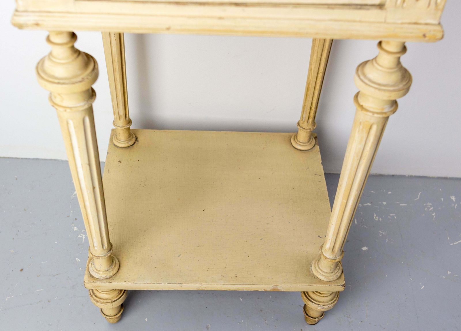 750.0 French Bedside Table Patinated Wood, Marble Top & Cane Door Louis XVI St, C 1900 photo