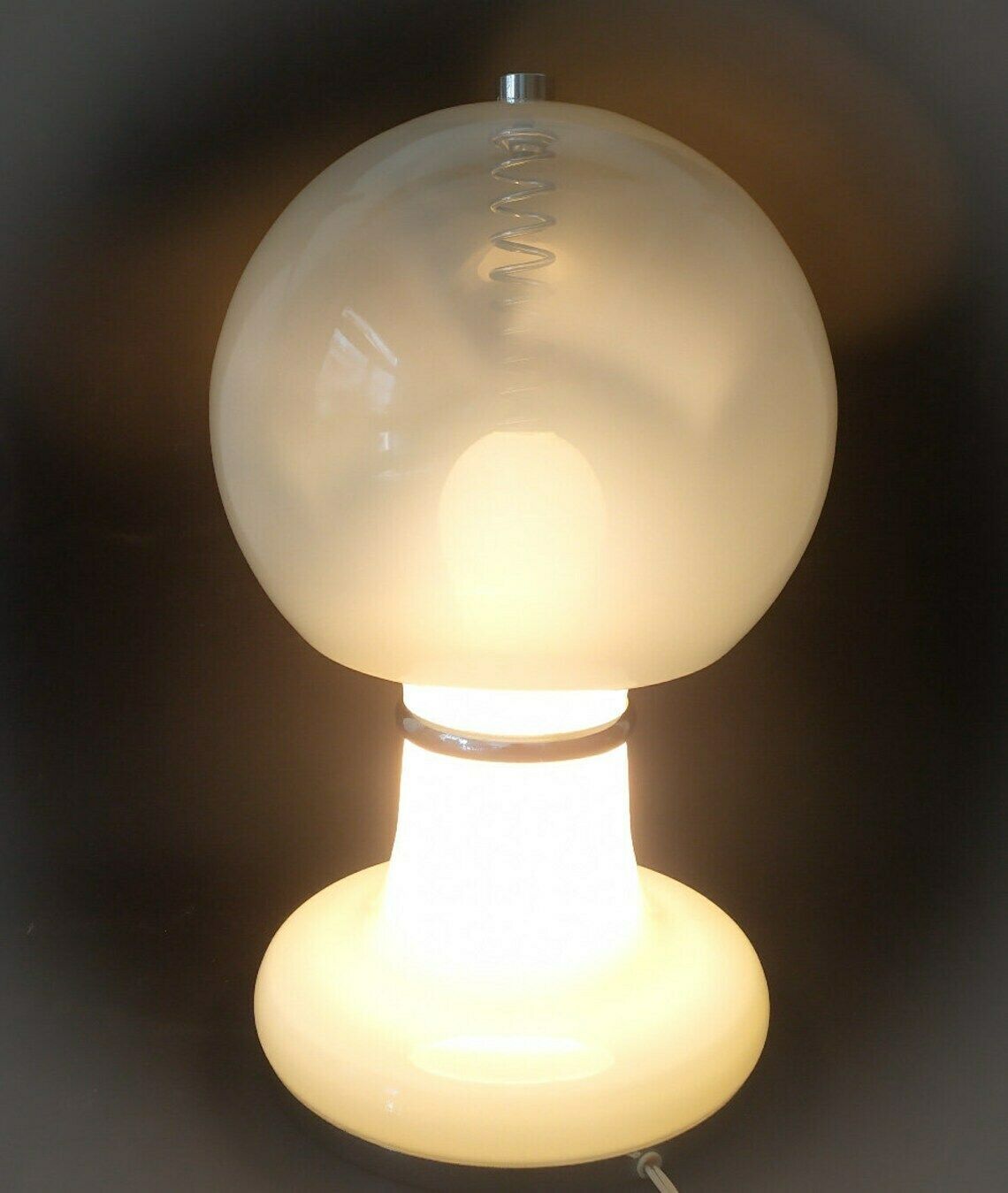 Rare Double White Murano Glass Lamp Design Mazzega Vintage Space Age Carlo Nason Birillo 70s Chrome