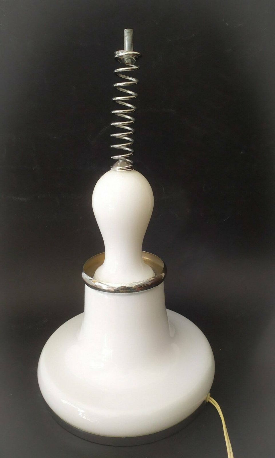 Rare Double White Murano Glass Lamp Design Mazzega Vintage Space Age Carlo Nason Birillo 70s Chrome photo for sale