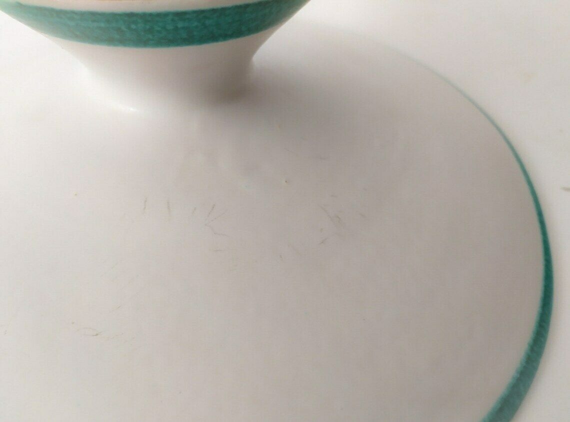 Ceramic Backsplash Back Lenci Vintage Design Cup Centerpiece Tray Made In Italy Midcentury White Green photo vinterior