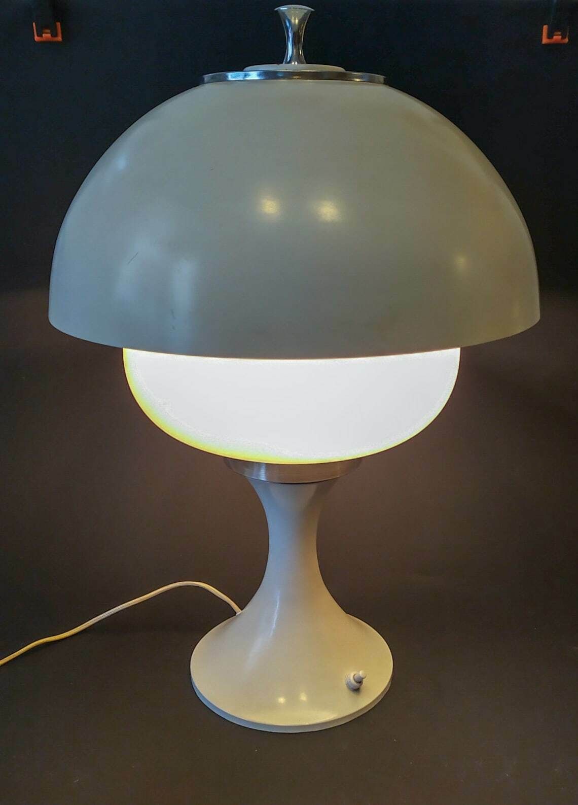 Mushroom Desk Light Vintage Desk Lamp Space Age Design Ufo White Metal Art Glass 70s 3 Lights