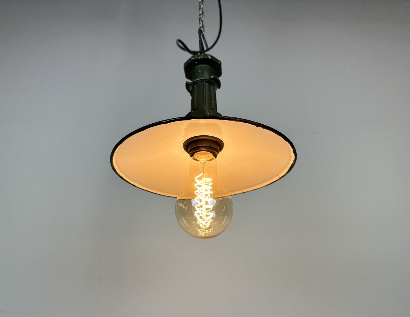 Industrial Green Enamel Pendant Lamp With Cast Aluminium Top, 1960 photo furniture