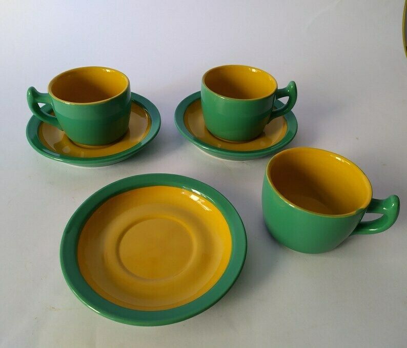Thè Set Ceramic Service Najoleari Design Massimo Iosa Ghini Vintage 80s 90 Tea Green Yellow Futurist Memphis Style photo 130.8