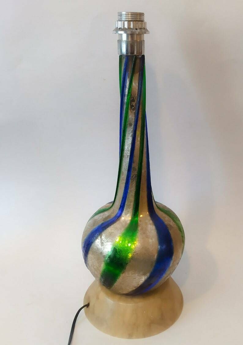 Rara Murano Glass Lamp Ice Effect With Blue And Green Reeds Base In Vintage Space Age Italian Glass Design Marble photo 540.0