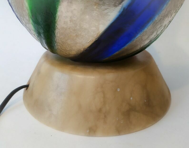 Rara Murano Glass Lamp Ice Effect With Blue And Green Reeds Base In Vintage Space Age Italian Glass Design Marble photo vinterior