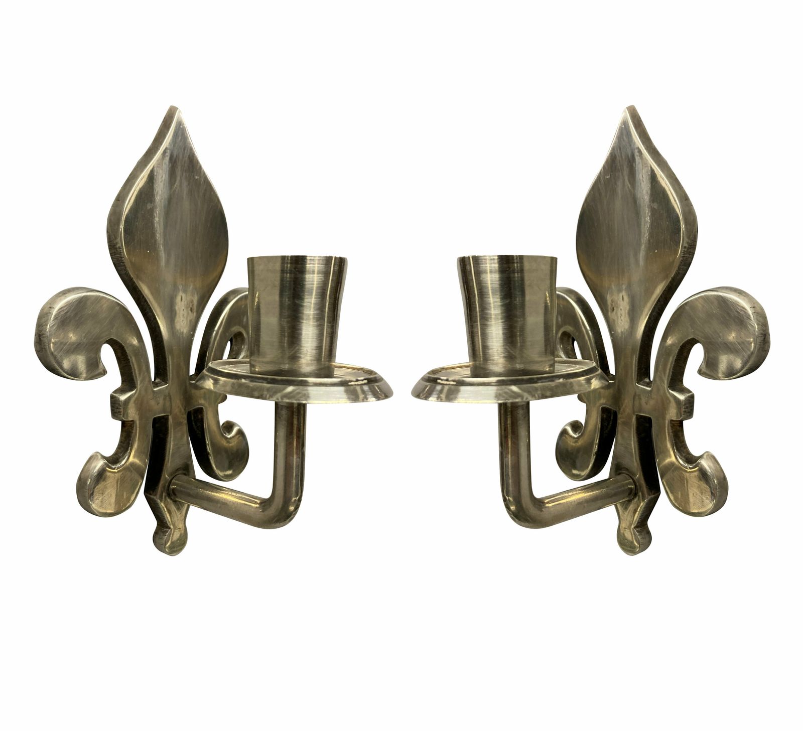 A Pair Of Silver Plated Fleur De Lys Candle Sconces