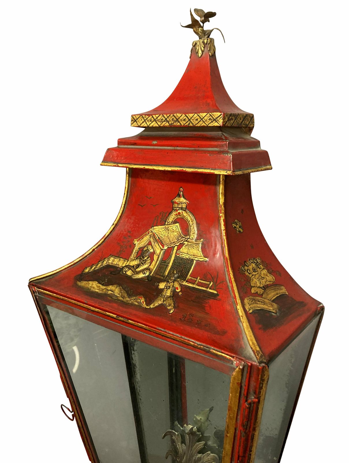 An Impressive Pair Of Regency Style Scarlet Japanned Wall Lanterns photo vinterior