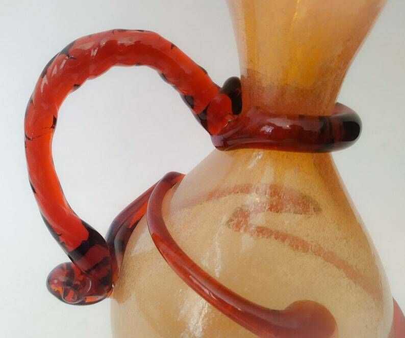 Murano Glass Liquor Service Set Vintage Amber Italian Design Jug Bottle 4 Glasses photo 184.8