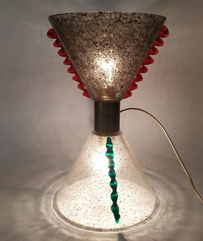 Hourglass Vintage Desk Lamp Murano Glass Table Lamp Décor Morise Red Green Space Age 70s Pulegoso Italian Glass Design photo for sale