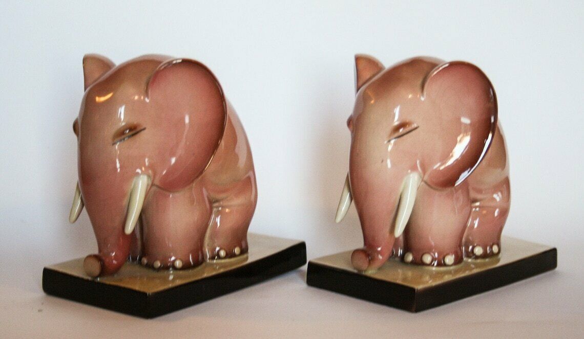Tarcisio Tosin Bookends Bookends Pink Ceramic Elephant La Freccia 30s 1934 Art Deco